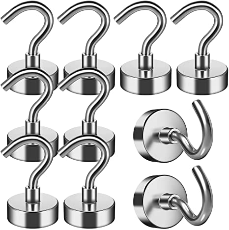 FINDMAG 10 Pack 25 LBS Magnetic Hooks Heavy Duty Neodymium Magnet Hooks for Hanging, Strong Magnetic Hooks Magnets with Hook for Bathroom, Kitchen, Towel, Office, Garage