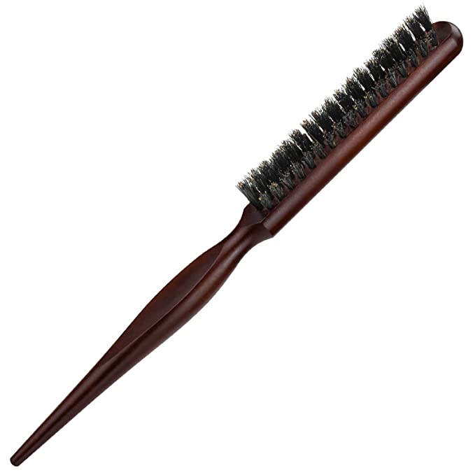 Boar Bristle Teasing Hair Brush, 100% Pure Boar Bristle Curl Training Hair Brush with Rat Tail Handle Comb for Thin Thick Hair to Create Volume and Smooth