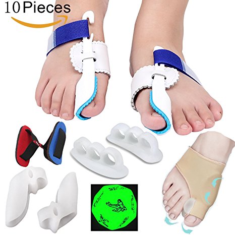 Bunion Corrector & Bunion Relief Protector Sleeves Kit - Treat Pain in Hallux Valgus, Big Toe Joint, Hammer Toe, Toe Separators Spacers Straighteners splint Aid surgery treatment(10 pieces)