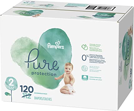 Diapers Size 2, 120 Count - Pampers Pure Protection Disposable Baby Diapers, Enormous Pack