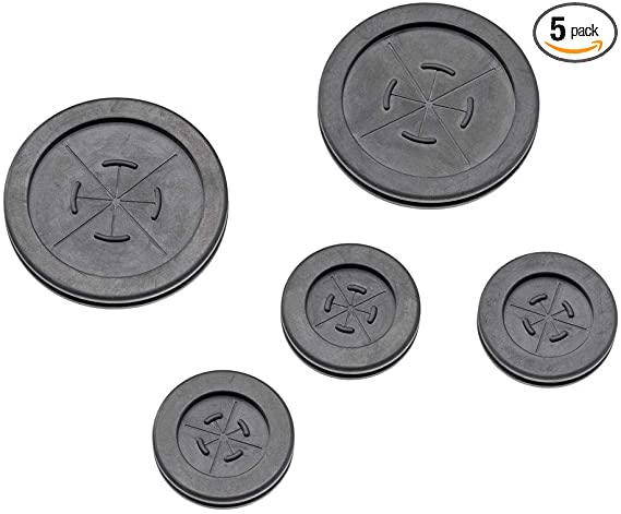 Leviton 49605-GRM 5-Pack of Grommets for Structured Media Center Knockouts (2) 2" & (3) 1", Black