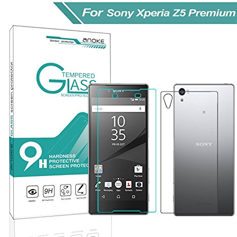 Xperia Z5 Premium Glass Screen Protector, (E6853 E6883)[1Front & 1Back] AnoKe(0.3mm 9H 2.5D) Tempered Glass Screen Protector Film Shield For Sony Xperia Z5 Premium Glass Front Back