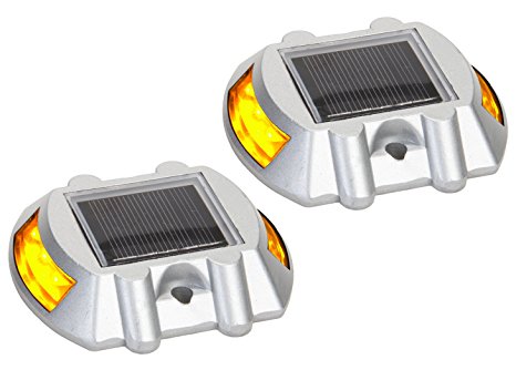 Solar Road Path Deck Dock Warning Lights w/ Yellow LED's (2 Pack)
