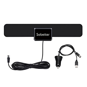 HDTV Antenna - Sobetter Indoor Amplified TV Antenna 60 Mile Range with Detachable Amplifier Signal Booster, USB PowerSupply and 10ft High Performance Coax Cable - Upgraded Version Better Reception