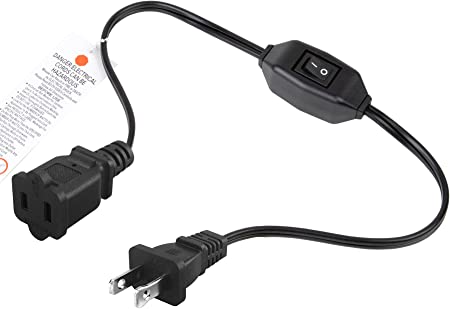 On Off Switch Extension Cord [2-Feet], 2-Prong/2 Outlet Polarized Extension Cord with Switch 12A 125V/6A 250V for Your Chargers/Lamp/Power Adapters etc, 16AWG Cord