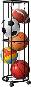 RunNico Columnar Vertical Ball Racks- 40x13.2 Inch Rolling Basketball Holder Wall Mount-Garage Sports Ball Storage for Indoor Rooms and Gyms