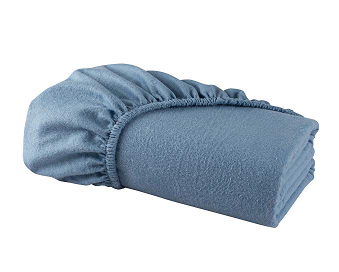 DELANNA Flannel Fitted Sheet 100% Brushed Cotton All Around Elastic 1 Fitted Sheet Only (39" x 79") (Twin, Indigo Blue)