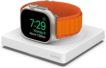 Belkin Apple Watch Fast Charger, Wireless Fast Charging Travel Pad with Nightstand Mode, Minimalist Design and Included USB Type C Cable for Apple Watch Series 7, Series 6, Series 5, Series 4 and More