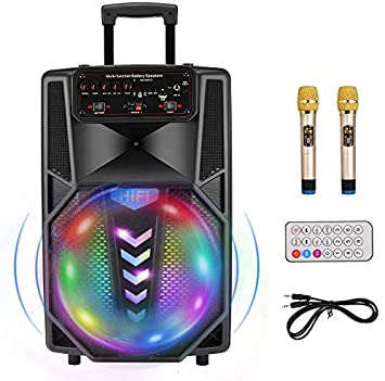 Portable Karaoke Machine, 12" Subwoofer Bluetooth Wireless PA Speaker System with Rechargeable Battery Powered 2 wireless microphones, Ideal for Gatherings, Conferences, Performance