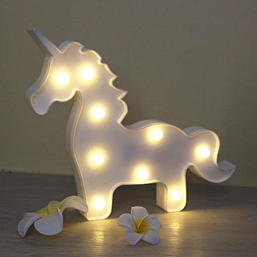 Unicorn Party Supplies, Fantasy Themed Décor Marquee Light Desk Table Lamp Mystical Enchanted Gift for Child Kids Baby Girls Bedroom Birthday (White Unicorn)