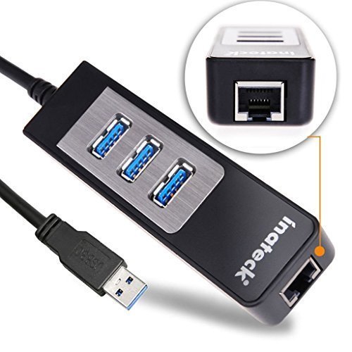 [2-in-1] Inateck 3 Ports USB 3.0 Hub and RJ45 10/100/1000 Gigabit Ethernet Hub Converter LAN Wired Network Adapter with a Built-in 1ft USB 3.0 Cable