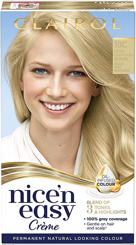 Clairol Nice' n Easy Crème, Natural Looking Oil Infused Permanent Hair Dye, 10C Extra Light Cool Blonde 177 ml