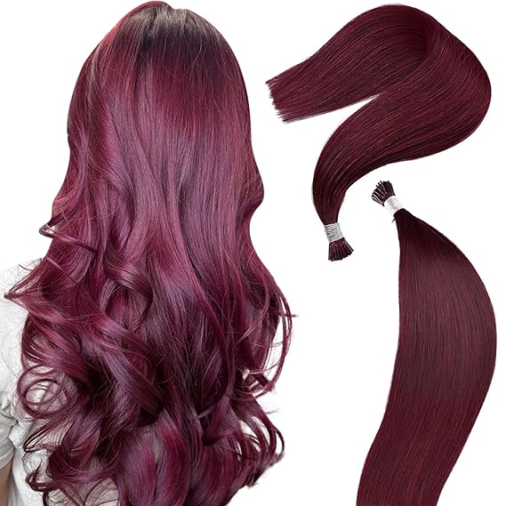 I Tip Hair Extensions Human Hair Remy Burgundy Red Itip Human Hair Extensions 14inch Pre Bonded Invisible Wine Red I Tip Hair Extensions Straight Stick 50G/70S