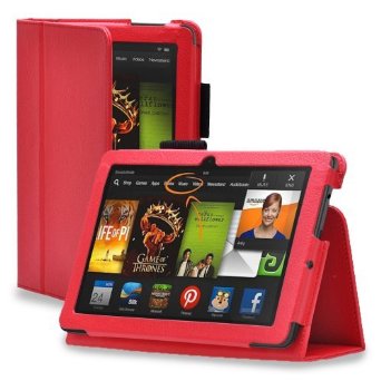 TNP New Fire 7 Case (Red) - Slim Fit Synthetic Leather Folding Folio Case Cover Stand for Amazon New Fire 7 Inch (5th Generation) 2015 Release Tablet with Stylus Holder