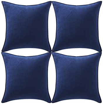 Fancy Homi 4 Packs Navy Blue Decorative Throw Pillow Covers 18x18 inch/45x45 cm, Super Soft Faux Suede Decor Square Pillow Case, Solid Cushion Cover for Couch/Sofa/Bedroom/Living Room