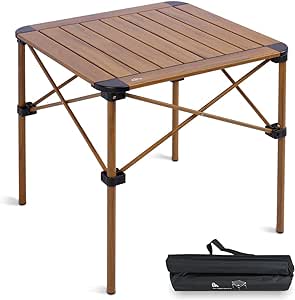 iClimb Lightweight Stable Alu. Folding Square Table Roll Up Top with Carry Bag for Camping Picnic Backyards BBQ Camp Kitchen (Nature, M)