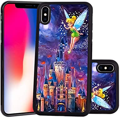 DISNEY COLLECTION Tinkerbell at Cinderella Castle Design for Apple iPhone Xs (2018) / iPhone X (2017) 5.8-Inch Case Soft TPU and PC Tired Case Retro Stylish Classic Cover