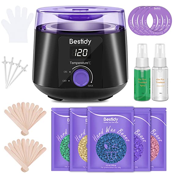 Bestidy Waxing Kit Wax Warmer Wax Beads Hot Wax Hair Removal for Women and Men with 5 packs Hard Wax Beans, At Home Waxing Kit for Underarms,Eyebrow, Facial,Bikini,Legs,Chest, Brazilian