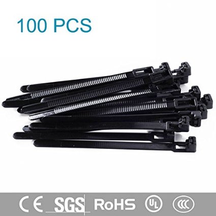 Magic&Shell 100pcs 8"(200mm)L 0.3"(7.8mm)W Releasable/Reusable Nylon Cable Zip Ties 120lbs Tensile Strength.for Organization/Management.Black
