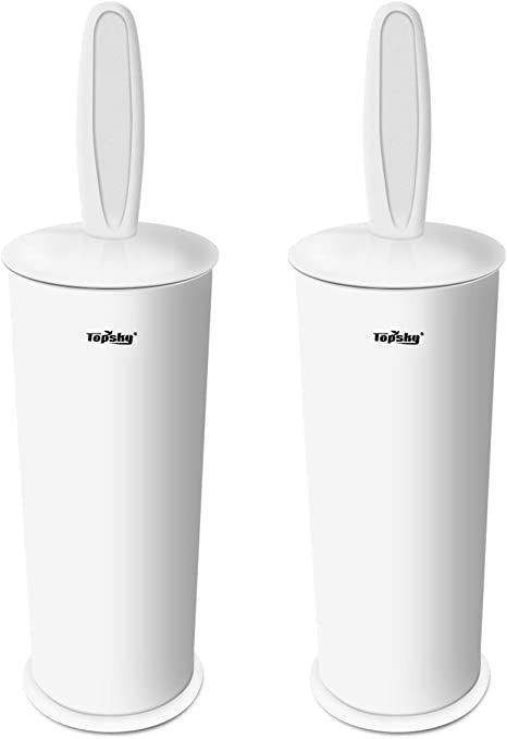 TOPSKY Toilet Brush with Holder, Compact Freestanding Plastic Toilet Bowl Brush and Holder with Durable Bristles for Bathroom Storage and Organization, Sturdy, Deep Cleaning - White (T1-2pack)