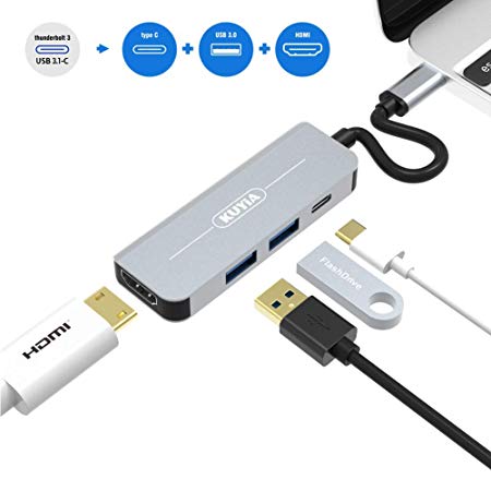 KUYiA USB Type C Hub, Multiport PD Type C Adapter with PD Charger, HDMI 4K, Dual USB 3.0 Ports Compatible with Apple MacBook Pro, ChromeBook, Dell XPS, HP, Surface Go Laptop and Smartphones