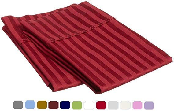 Set of 2 Qty/1 Pair Pilowcovers with 4" Hem-100% Natural Cotton, 400 Thread Count, Burgundy Stripe Standard Size (20" x 30") Made with Durable Yarn, Premium Sleeping Encasements
