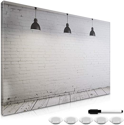 Navaris Magnetic Dry Erase Board - 16 x 24 inches Decorative White Board for Wall with Design, Includes 5 Magnets and Marker - Industrial