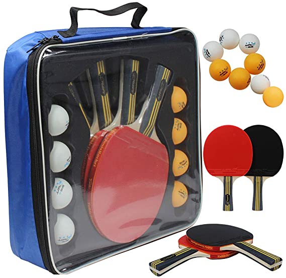 MAPOL Quality Ping Pong Paddle Set - 4 Professional Table Tennis Rackets/Paddles - 8 Premium 3-Star Balls, Portable Cover Case Holder Included