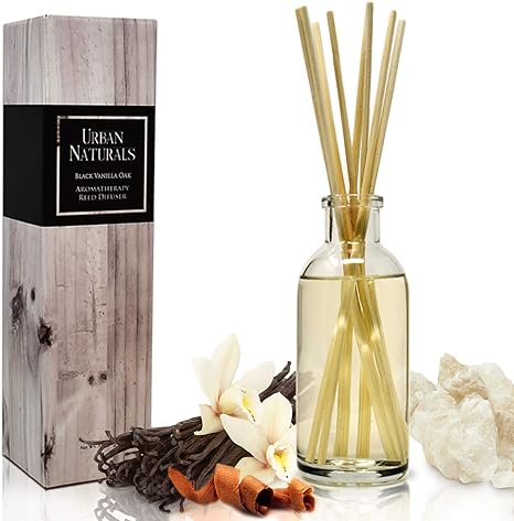 Urban Naturals Black Vanilla Oak Reed Diffuser Gift Set. with Warm Vanilla, Oak, Cedar, Patchouli and Musk Scent Notes. A Sensual, Aromatic Home Fragrance. Vegan. Made in The USA