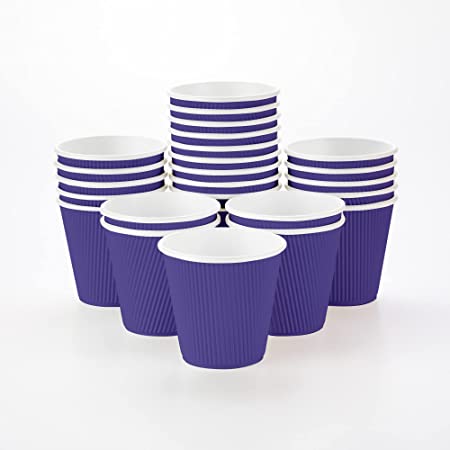 4 Ounce Paper Coffee Cups, 25 Ripple Wall Disposable Paper Cups - Leakproof, Recyclable, Royal Purple Paper Hot Cups, Insulated, Matching Lids Sold Separately - Restaurantware