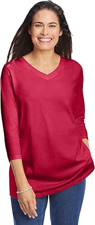 Woman Within Women's Plus Size Perfect Three-Quarter Sleeve V-Neck Tee