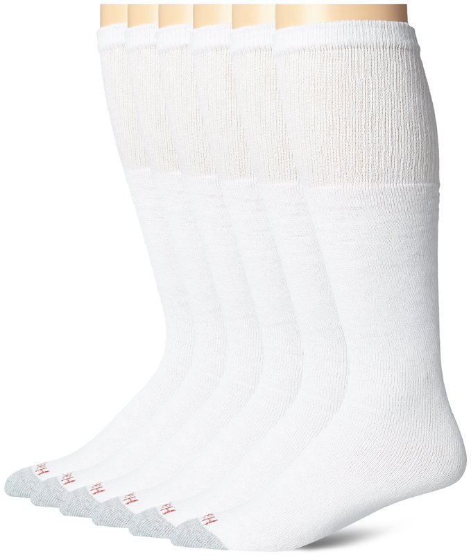 Hanes Men's 6 Pack Over-the-Calf Tube Socks, White, 10-13 (Shoe Size 6-12)