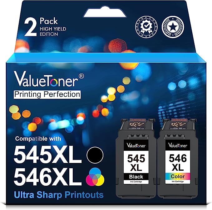 PG-545XL CL-546XL High Yield Cartridges Compatible for Canon 545XL 546XL for PIXMA iP2850 MG2400 MG2450 MG2455 MG2500 MG2550 MG2900 MG2920 MG2950 MG3050 (Black Color, 2-Pack)