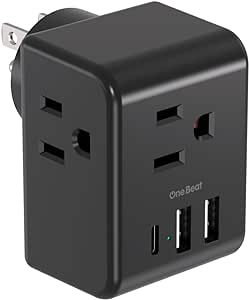 Multi Plug Outlet Extender, Power Strip Non Surge Protector Electric Outlet Splitter with 3 USB Wall Charger (1 USB C), Multiple Outlet Expander for Cruise, Dorm, Travel, Home, Black