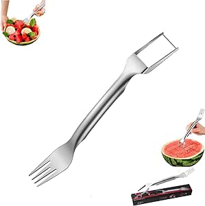 1 Pcs 2-in-1 Stainless Steel Fruit Cutter, Watermelon Slicer Cutter, Watermelon Fork Slicer Cutter Slicer Tool, Dual Head Fruit Forks Slicer Knife for Home Kitchen Gadget