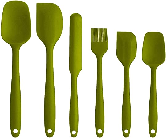 Silicone Spatula Set : VASLON 446ºF Heat-Resistant Spatula - One Piece Seamless Design, Non-Stick Silicone with Reinforced Stainless Steel Core (6 Piece Set, Green)