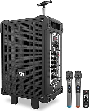 Pyle 8'' Portable Wireless Bluetooth Speaker System - Built-in Rechargeable Battery, Wireless Microphone, USB/Micro SD/FM - 350 Watt - FM Radio with Digital LED Display, PWMA899A