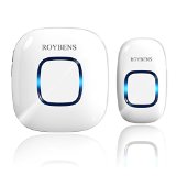 Roybens Smart Wireless Remote Doorbell Set 1000 Feet Operating Range 52 Optional Stereophonic Music Chimes 4 Level Adjustable Volume Settings and Flashing LED Indicators Plug-in Receiver - White
