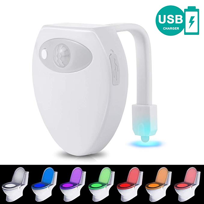 SUNNEST LED Toilet Bowl Light with Waterproof Design, USB Rechargeable Toilet Night Light Motion Activated with 8 Colors Changing & 2 Modes, Fit Any Toilet