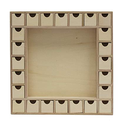 13 Inch Christmas Advent Calendar Shadow Box - Pre Assembled with Removable Drawers - Unfinished Wood Ready to Decorate and Personalize - for DIY, Gifts & Crafts