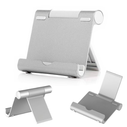 iPad Stand, Skiva Desktop Multi-Angle Adjustable Portable Aluminium Stand Holder for iPad Pro Air mini, iPhone 6s Plus, Samsung Galaxy S7 S6 Edge Smartphones, Tablets, E-readers (Silver) [Model:ES102]