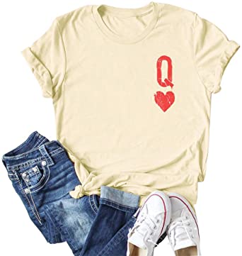 Anbech Queen of Hearts Shirt Women Cute Graphic Tees Casual Short Sleeve Crew Neck Tops