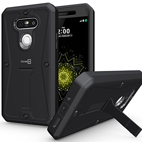 LG G5 Case, CoverON® [Priwen Series] Hard Protective Hybrid Kickstand Case for LG G5 with Built-In Screen Protector - Black