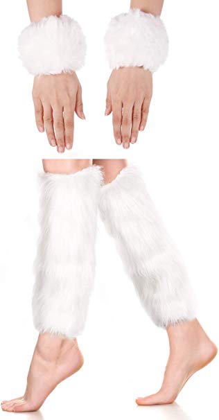 2 Pairs Faux Fur Cuffs Furry Long Leg Warmer Wrist Cuff Warmer Boot Cuff