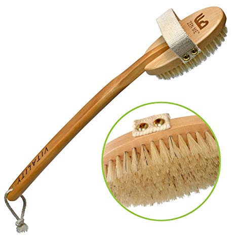 Premium Dry Brushing Body Brush for Glowing Tighter Skin – Plastic-Free Dry Brush with Natural Bristles and Long Handle to Easily Exfoliate Dry Skin