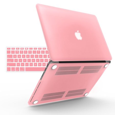 iBenzer - 2 in 1 Soft-Skin Smooth Finish Soft-Touch Plastic Hard Case Cover & Keyboard Cover for Macbook Pro 13.3'' with Retina display NO CD-ROM, Pink MMP13R-PK 1