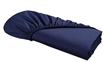 FITTED Sheet by DELANNA 100% Cotton Percale Weave Bottom Sheet 60" x 80" Crisp, Comfortable, Breathable, Soft and Durable (Queen, Navy)