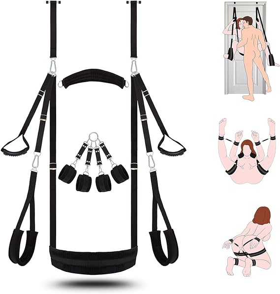 Sex Swing BDSM Bondage Restraints Kit - UTIMI 2 in 1 Door Swing and Sex Restraints Wrist and Thigh Ankle Restraint Cuffs Neck to Leg Sex Toy with Handcuffs and Leg Straps Adult Sex Toys for Couples