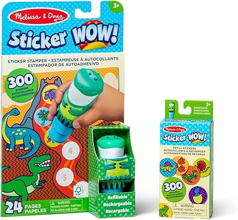 Melissa & Doug Sticker Wow!™ Dinosaur Bundle: Sticker Stamper, 24-Page Activity Pad, 600 Total Stickers, Arts and Crafts Fidget Toy Collectible Character