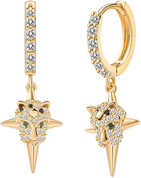 Spike Hoop Earrings Huggie Stud 14K Gold Plated Cubic Zirconia Unicorn Earrings for Women